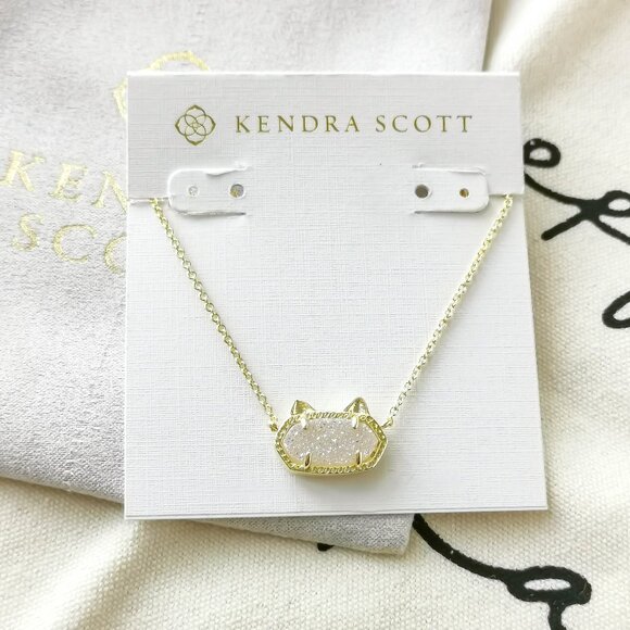 Kendra Scott Pendant Necklace - Elisa Cat Iridescent Drusy Gold - Picture 1 of 3